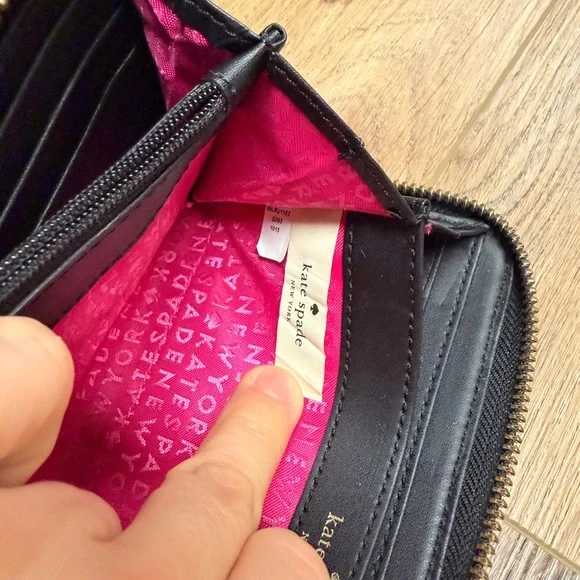 Kate Spade NY Black Leather Zip-Around Wallet with Gold Accent + Pink Interior - Picture 7 of 16